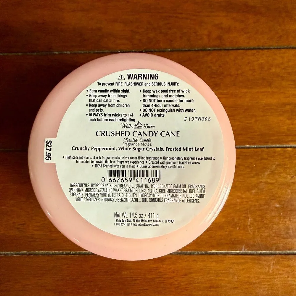 NEW CRUSHED CANDY CANE 3-Wick Candle Bath & Body Works
